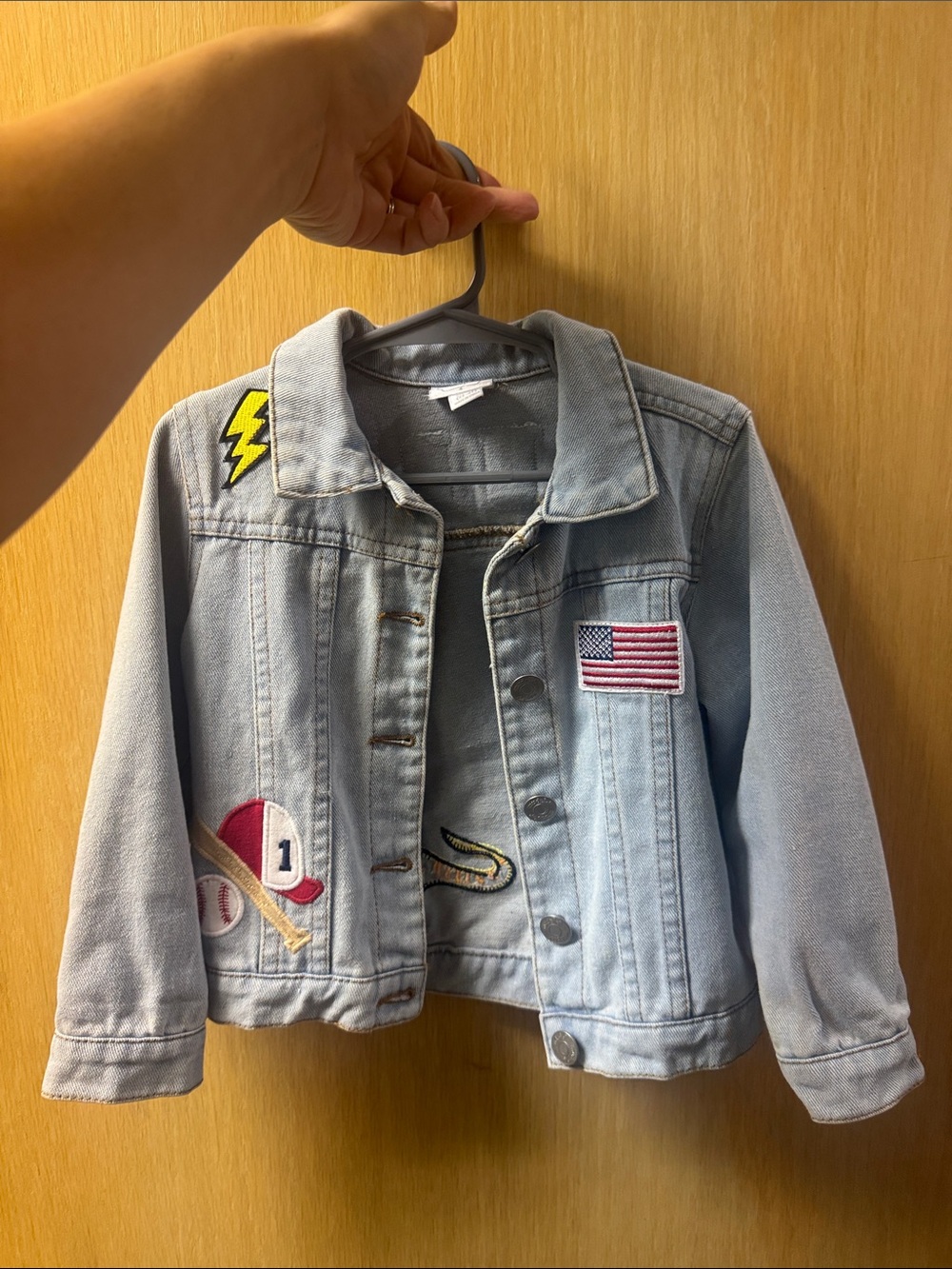 Mud Pie Light Blue Denim Jacket with Sporty Patches